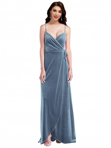 Velvet Wrap Maxi Bridesmaid Dress with Pockets