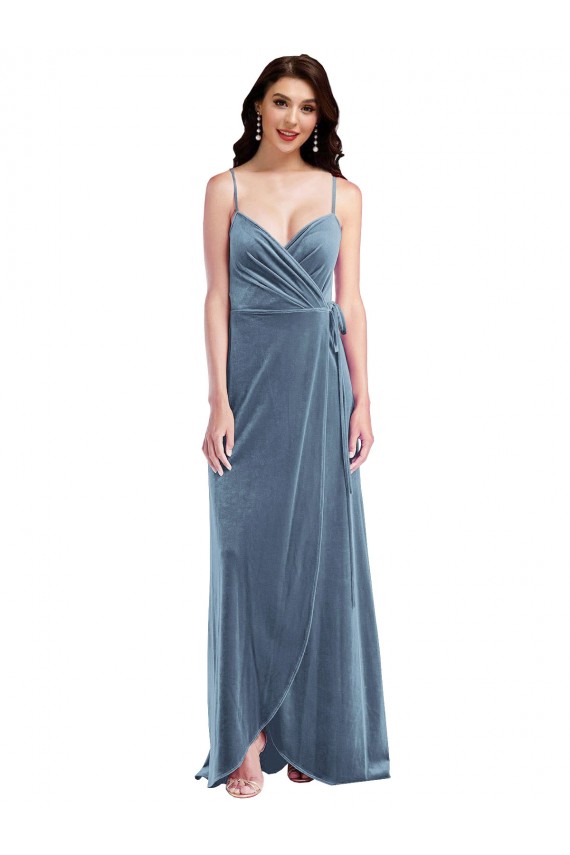 Velvet Wrap Maxi Bridesmaid Dress with Pockets