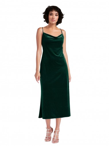 Midi Length Cowl Neck Velvet Short Slip Bridesmaid Dress