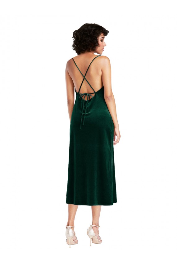 Midi Length Cowl Neck Velvet Short Slip Bridesmaid Dress