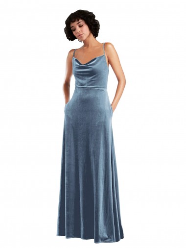 Sleek Cowl Neck Velvet Maxi Bridesmaid Dress with Pockets