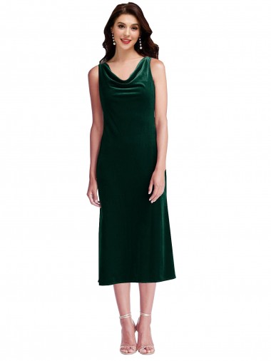 Cowl Neck Velvet Midi Bridesmaid Dress