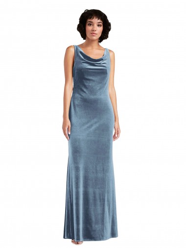 Floor Length Cowl Neck Long Stretch Velvet Maxi Bridesmaid Dress