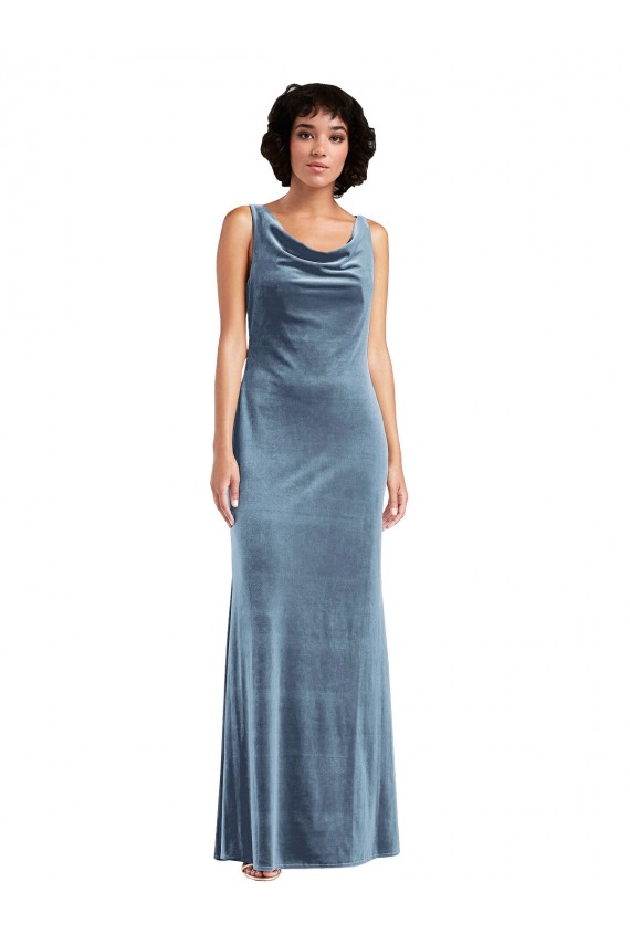 Floor Length Cowl Neck Long Stretch Velvet Maxi Bridesmaid Dress