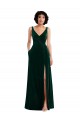 Floor Length Velvet Maxi Bridesmaid Dress with Shirred Bodice and Front Slit