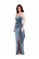 Spaghetti Strap Velvet Maxi Bridesmaid Dress with Draped Skirt