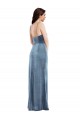 Spaghetti Strap Velvet Maxi Bridesmaid Dress with Draped Skirt