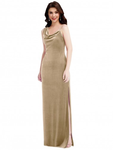 Asymmetrical One Shoulder Velvet Maxi Slip Bridesmaid Dress