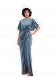 Flutter Sleeve Open Back Velvet Maxi Bridesmaid Dress with Draped Wrap Skirt