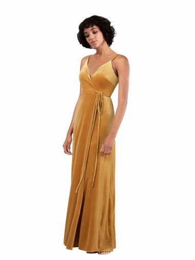 Romantic Velvet Floor Length Bridesmaid Dress with Wrap Detail