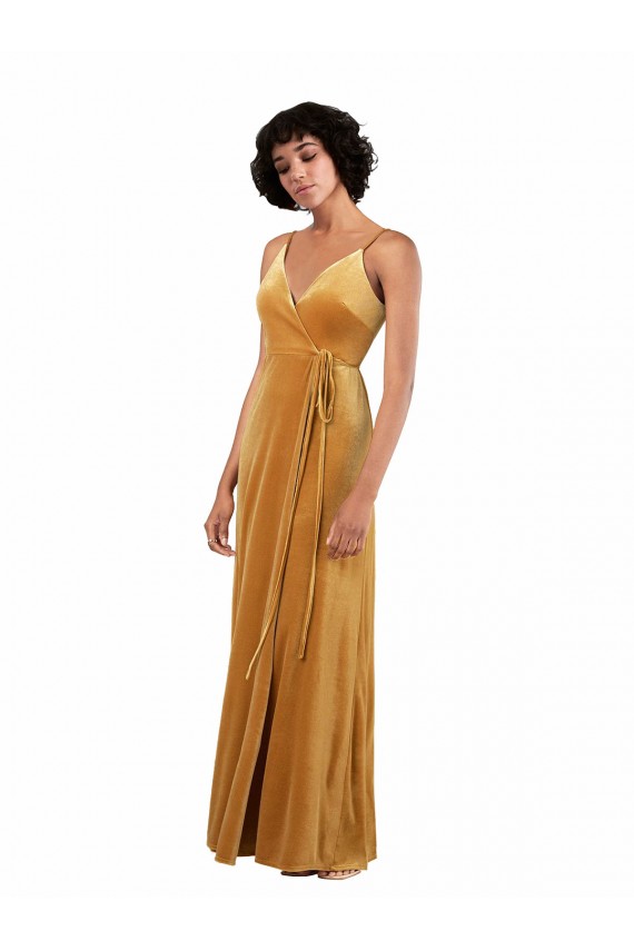 Romantic Velvet Floor Length Bridesmaid Dress with Wrap Detail