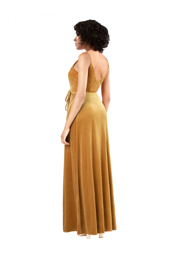 Romantic Velvet Floor Length Bridesmaid Dress with Wrap Detail