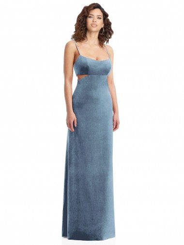 Spaghetti Strap Long Full Length Velvet Maxi Bridesmaid Dress