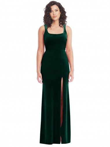 Square Neck Long Velvet Maxi Bridesmaid Dress