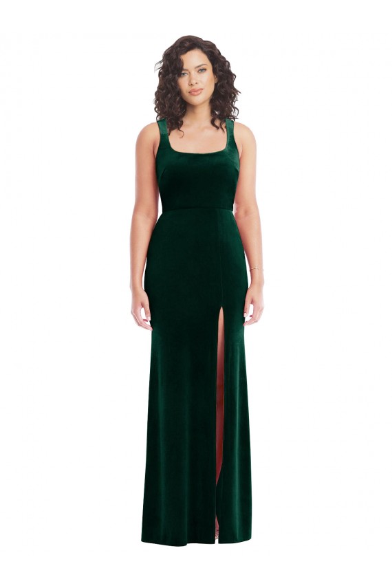 Square Neck Long Velvet Maxi Bridesmaid Dress