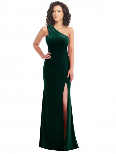 One Shoulder Velvet Trumpet Bridesmaid Dress with Front Slit