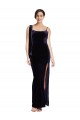 Long Velvet Bridesmaid Dress with Side Thigh Split and Shoulder Tie