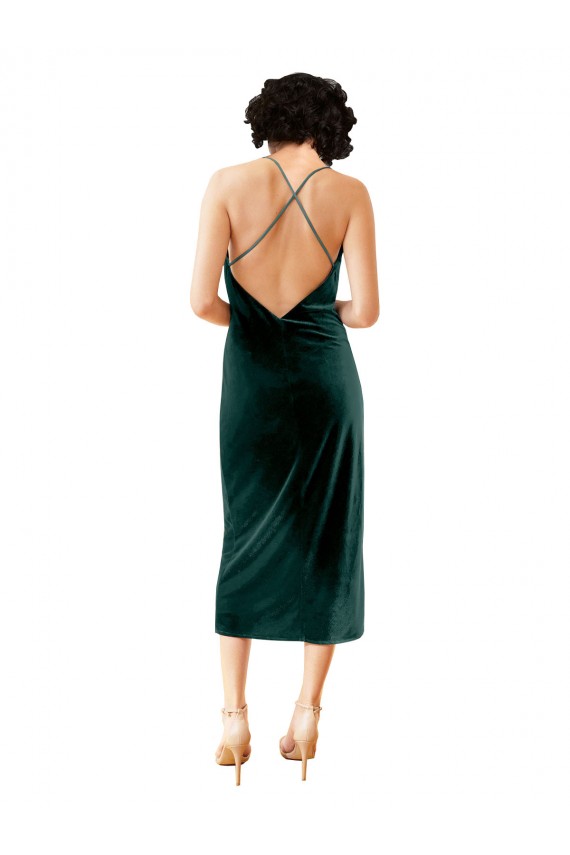 Midi Length Sleek Cowl Neckline Short Velvet Bridesmaid Dress